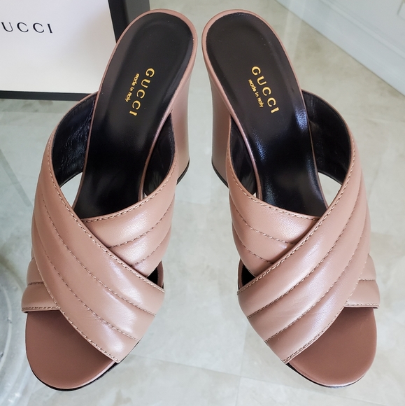 Gucci Shoes - Gucci Webby High Heel Crossover Sandals Nude 9